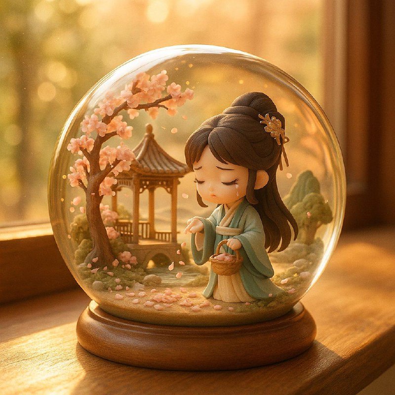 把故事场景融入水晶球中提示词（修改中括号【】内文字为故事场景描述，成语、故事、小故事都可以）：一枚精致的水晶球静静摆放在窗户旁温暖柔和的桌面上，背景虚化而朦胧，暖色调的阳光轻柔地穿透水晶球，折射出点点金光，温暖地照亮了四周的微暗空间