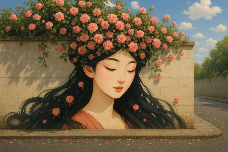 一幅超高清晰度、摄影质感极强的街头壁画，画面呈现强烈的中国风韵味