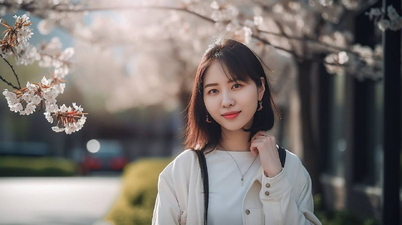 A Chinese 18-year-old girl, student, white shirt, happy girl, smiling face, black hair, standing, in 2020, at university, spring season, the roadside is full of crabapple blossoms, hyper realistic portrait photography, pale skin, wide shot, natural lighting, Nikon NIKKOR Z, 85mm f1. 8 S --ar 16:9 --v 5#生图 #prompt #MidjourneyA Chinese 18-year-old girl, student, white shirt, happy girl, smiling face, black hair, standing, in 2020, at university, spring season, the roadside is full of crabapple blossoms, hyper realistic portrait photography, pale skin, wide shot, natural lighting, Nikon NIKKOR Z, 85mm f1. 8 S --ar 16:9 --v 5#生图 #prompt #Midjourney