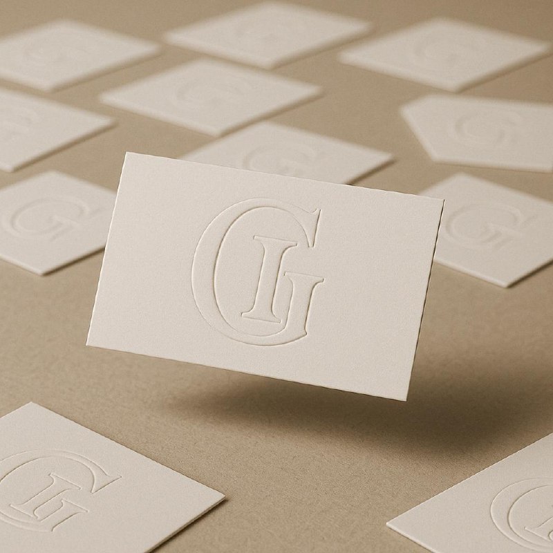请在此商务名片上添加 “G / I” 字母组合，并以浮雕（embossed）效果呈现