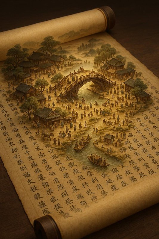 在古代卷轴上浮现迷你 3D 场景工具：sora 或者 GPT-4o注意：修改【】中的内容为你喜欢的主题，比如：- 【登鹳雀楼 白日依山尽，黄河入海流