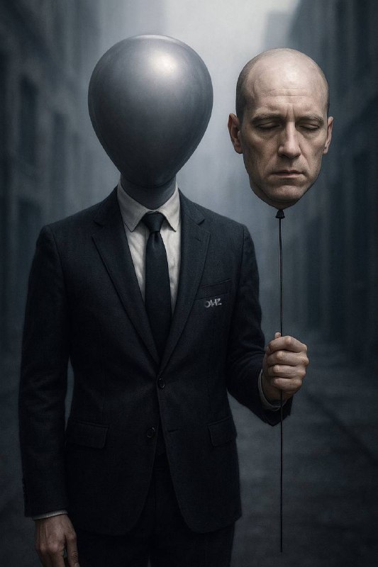 【提示 / Prompt】为我创作新系列：气球人穿着西装，拿着一只人头形状的气球，先设计再生成【GPT】第一步：设计设定系列名称：《气球人：面具与真实》视觉设定：角色主体：一个“气球人”，头部是一个光滑、略带反光质感的气球（可以是银色、粉色或黑色等不同颜色），身体穿着剪裁精致的西装